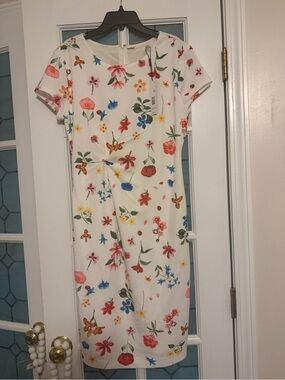 Tahari White Floral Midi Sheath Dress